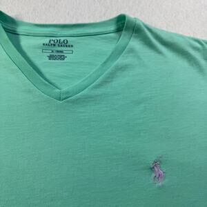 Polo Ralph Lauren V Neck Shirt Green with Purple Pony Size Medium